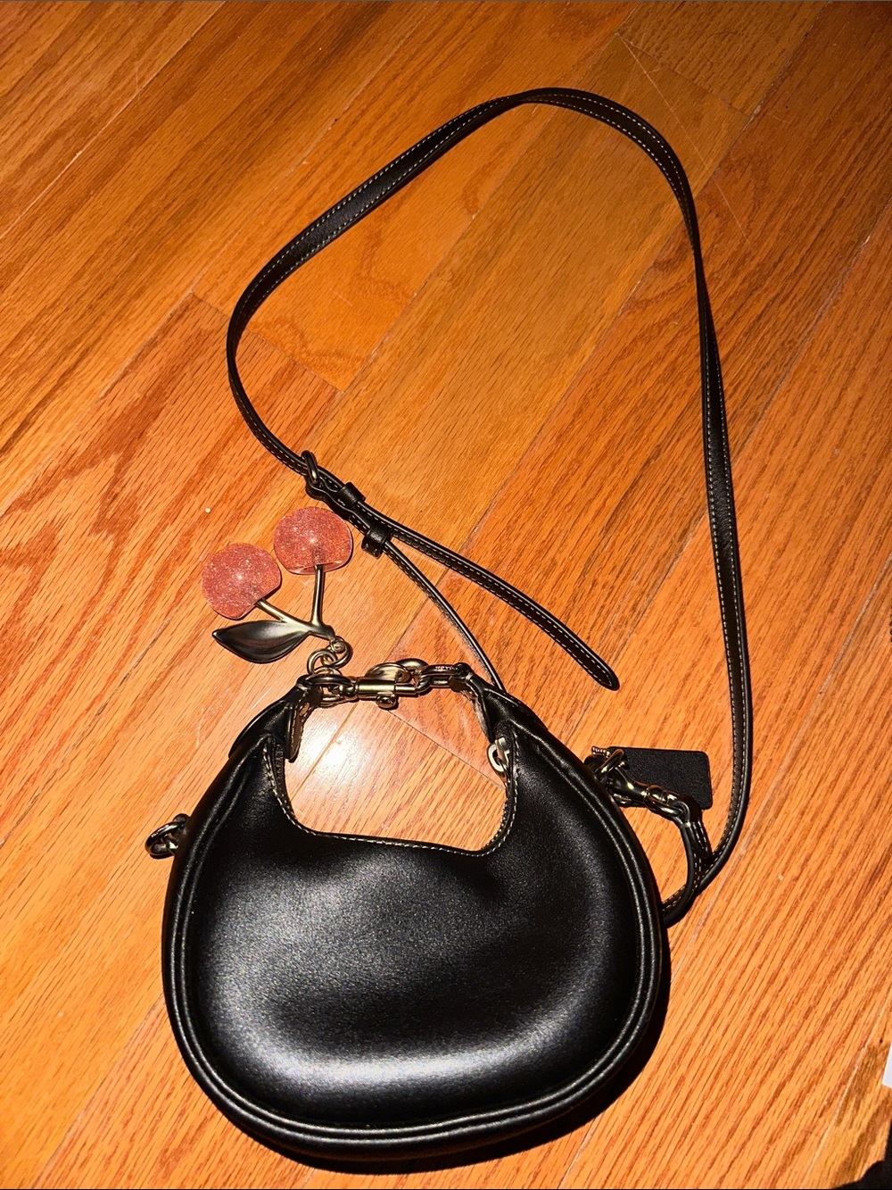 Coach Black Crescent Mini Jonie Crossbody Bag with Cherry Charm(not Coach)‼️